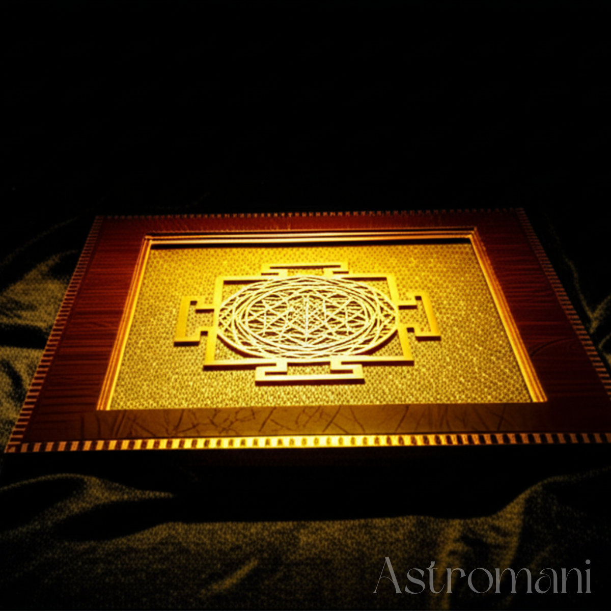 Shree Yantra with Pyrite in Wooden Frame