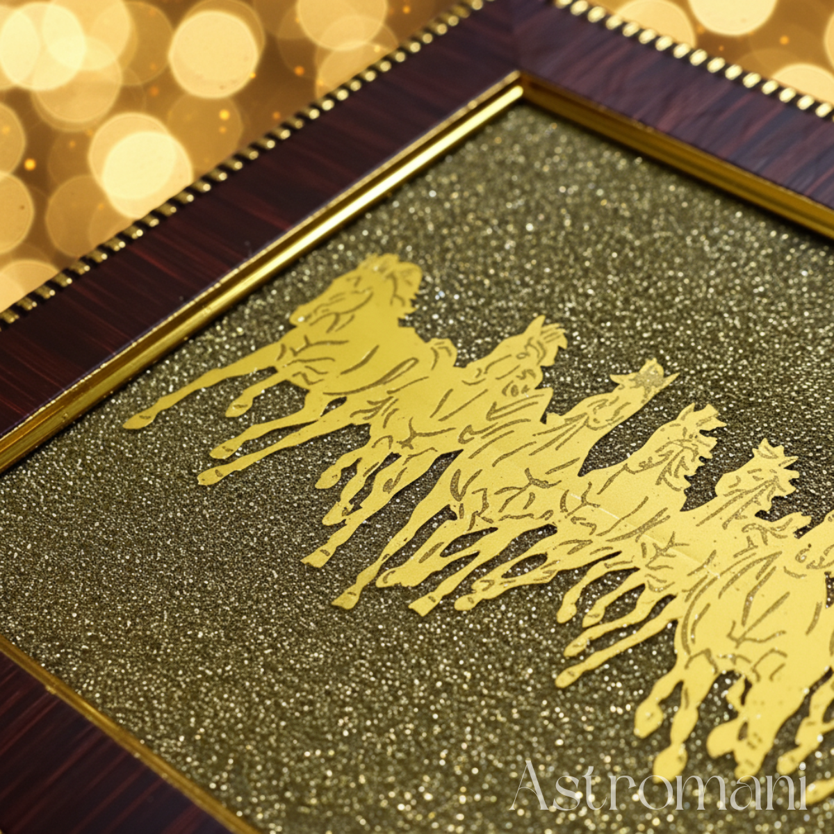 Pyrite Crystals Frame with Seven Running Horses