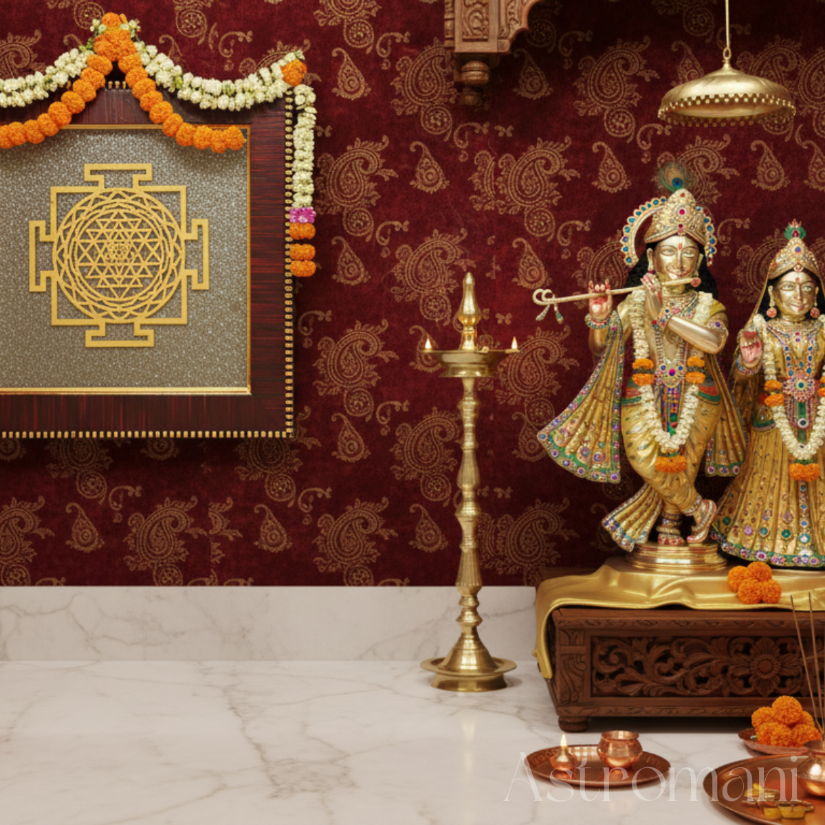 Shree Yantra with Pyrite in Wooden Frame