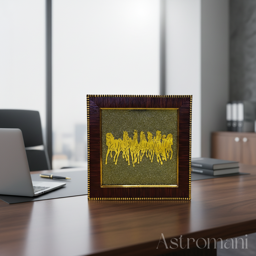 Pyrite Crystals Frame with Seven Running Horses