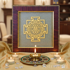 Shree Yantra with Pyrite in Wooden Frame