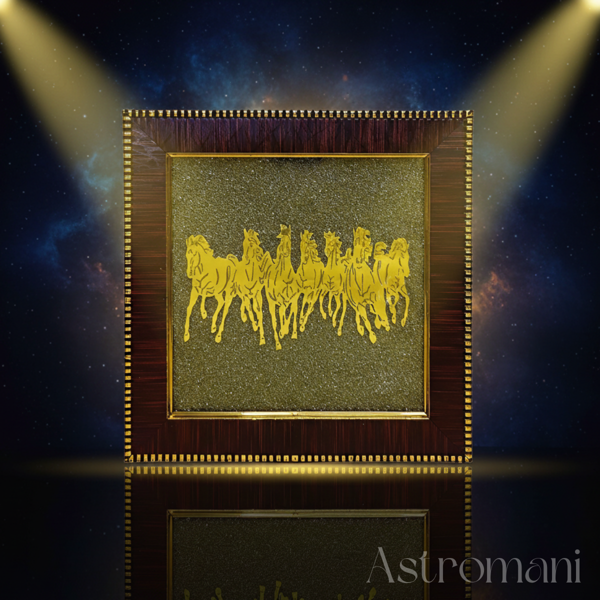 Pyrite Crystals Frame with Seven Running Horses